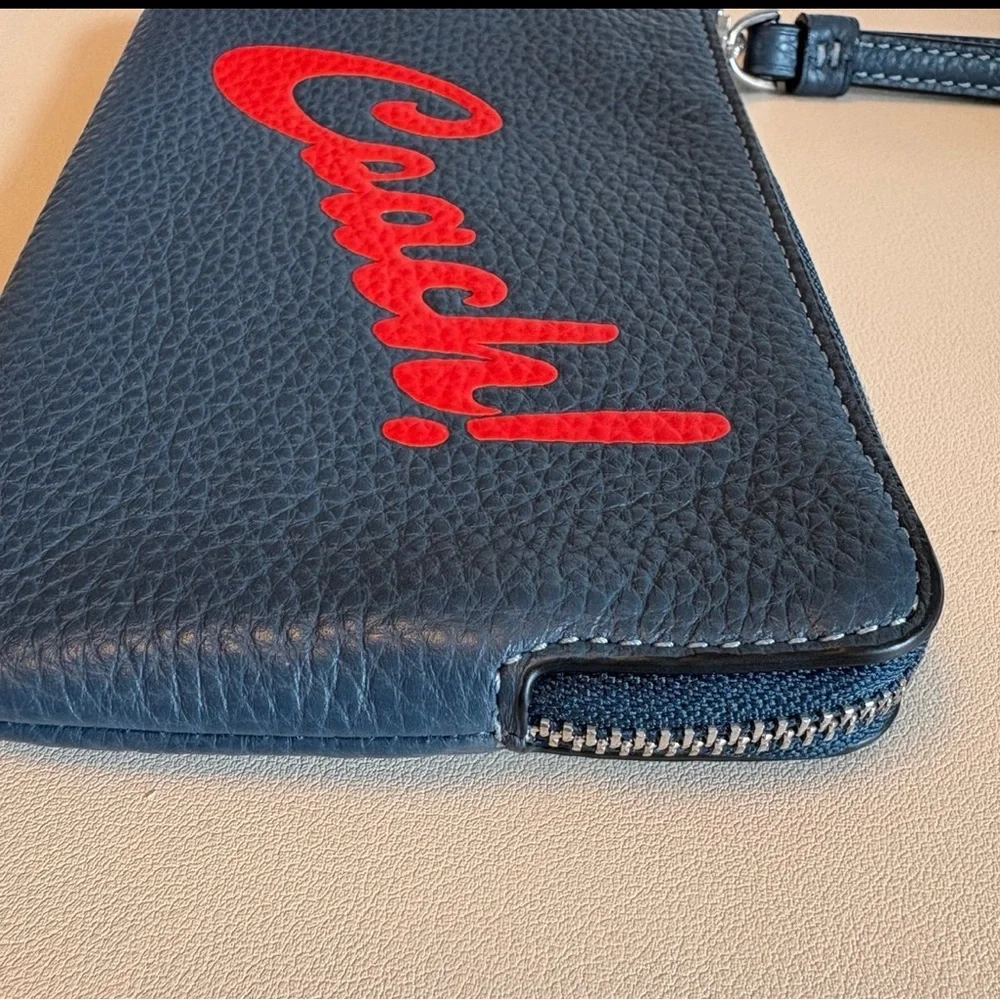 Coach Corner Zip Wristlet with Graphic Multi Pebble Leather NWT